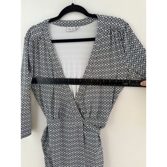 ELLIE KAI Women’s 2 Wrap Dress Black/Blue White V-Neck 3/4 Sleeve Knee Length - Picture 7 of 7